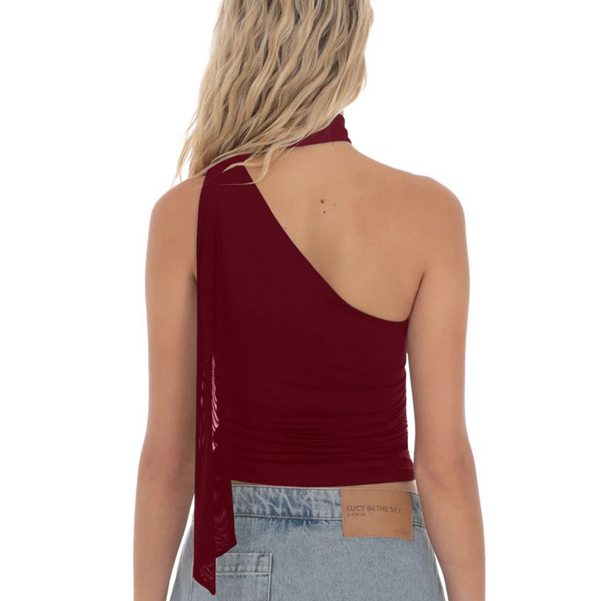 Leopard Print One Shoulder Slim Crop Tank Top for Women