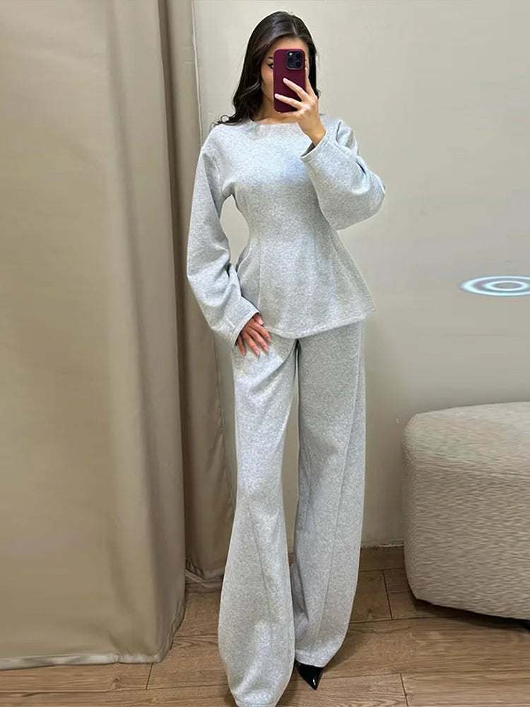 Spring Chic O-Neck Pleated Loose-Fit Two-Piece Set for Women