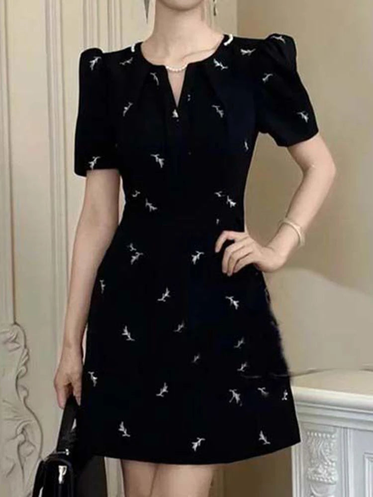Hepburn Style Knee-Length Black A-Line Dress for Women