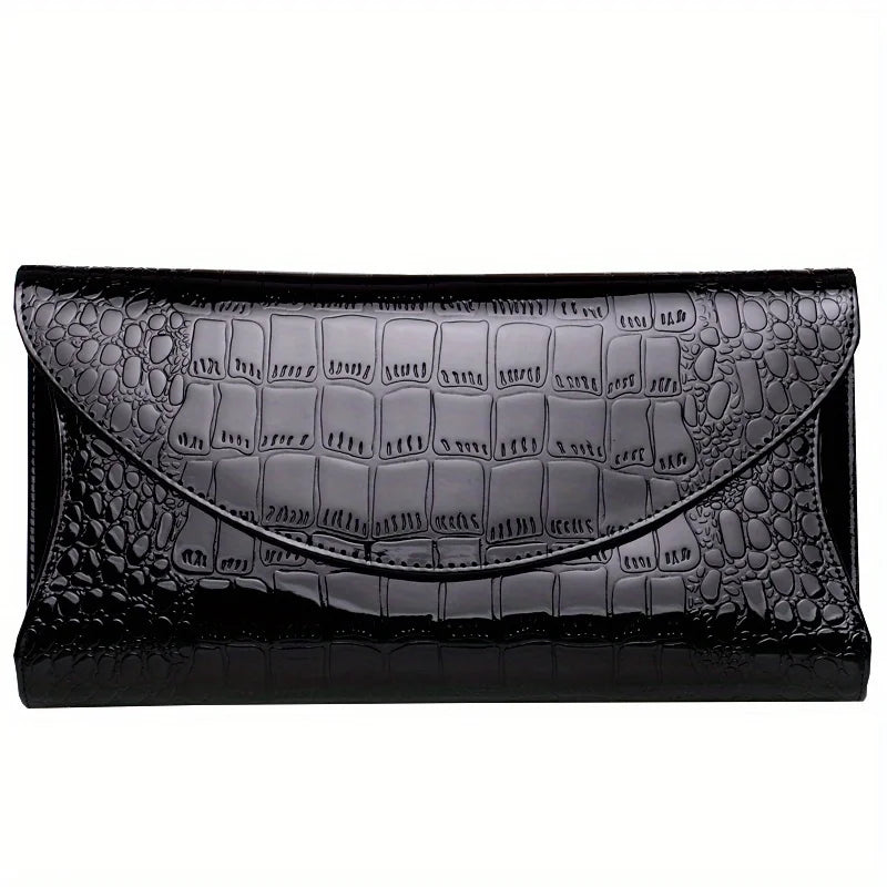 Large Capacity Crocodile Print Patent Leather Clutch Bag for Women