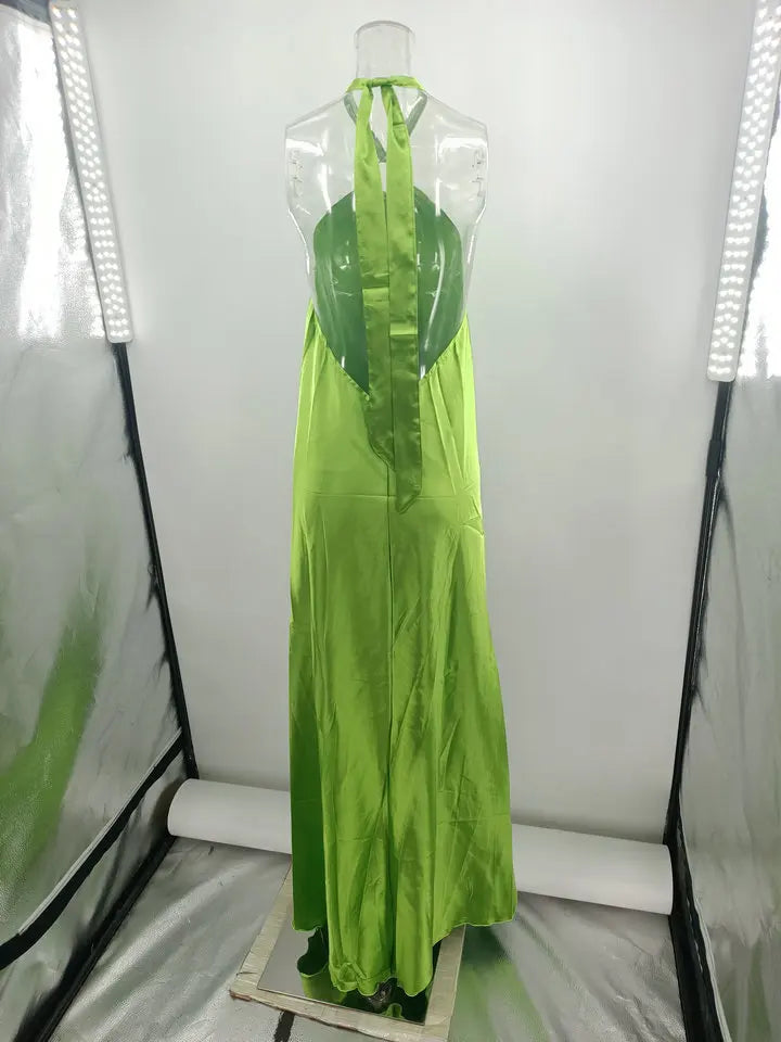 Backless Halter Neck Satin Evening Dress for Women