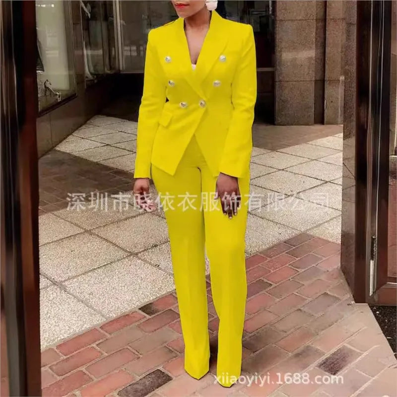 Double Breasted Blazer And Pants Suit Set for Women
