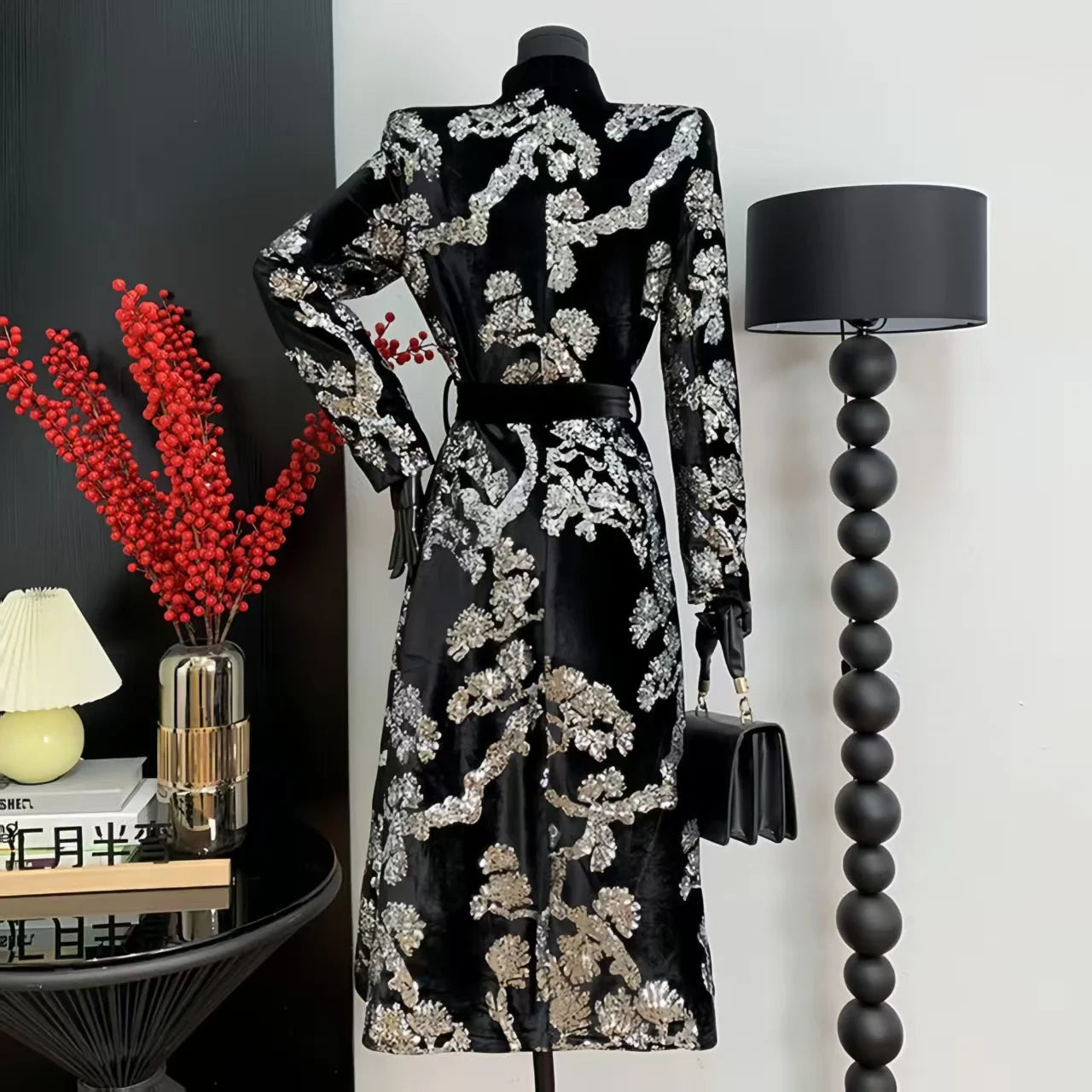 Adjustable Waist Windbreaker Coat Autumn/Winter New Sequins Trench Coat, Women's Coat, English Style Overcoat