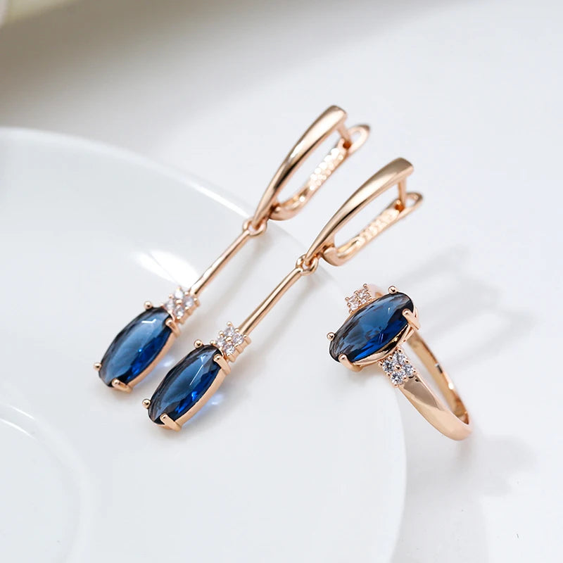 Shiny Blue Oval Zircon Gold Plated Wedding Ring for Women