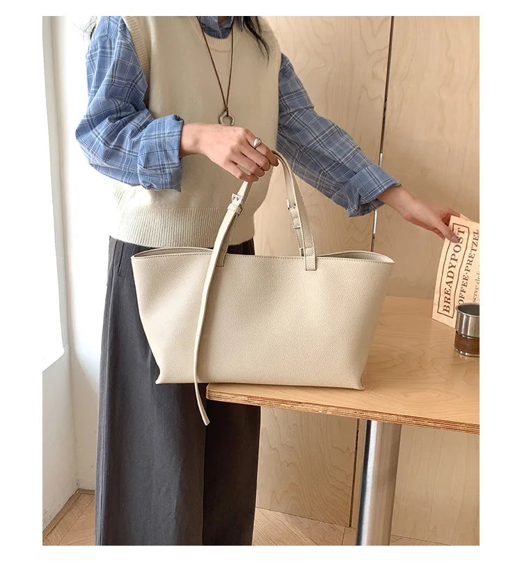 Large Capacity PU Leather Casual Soft Tote Bag for Women
