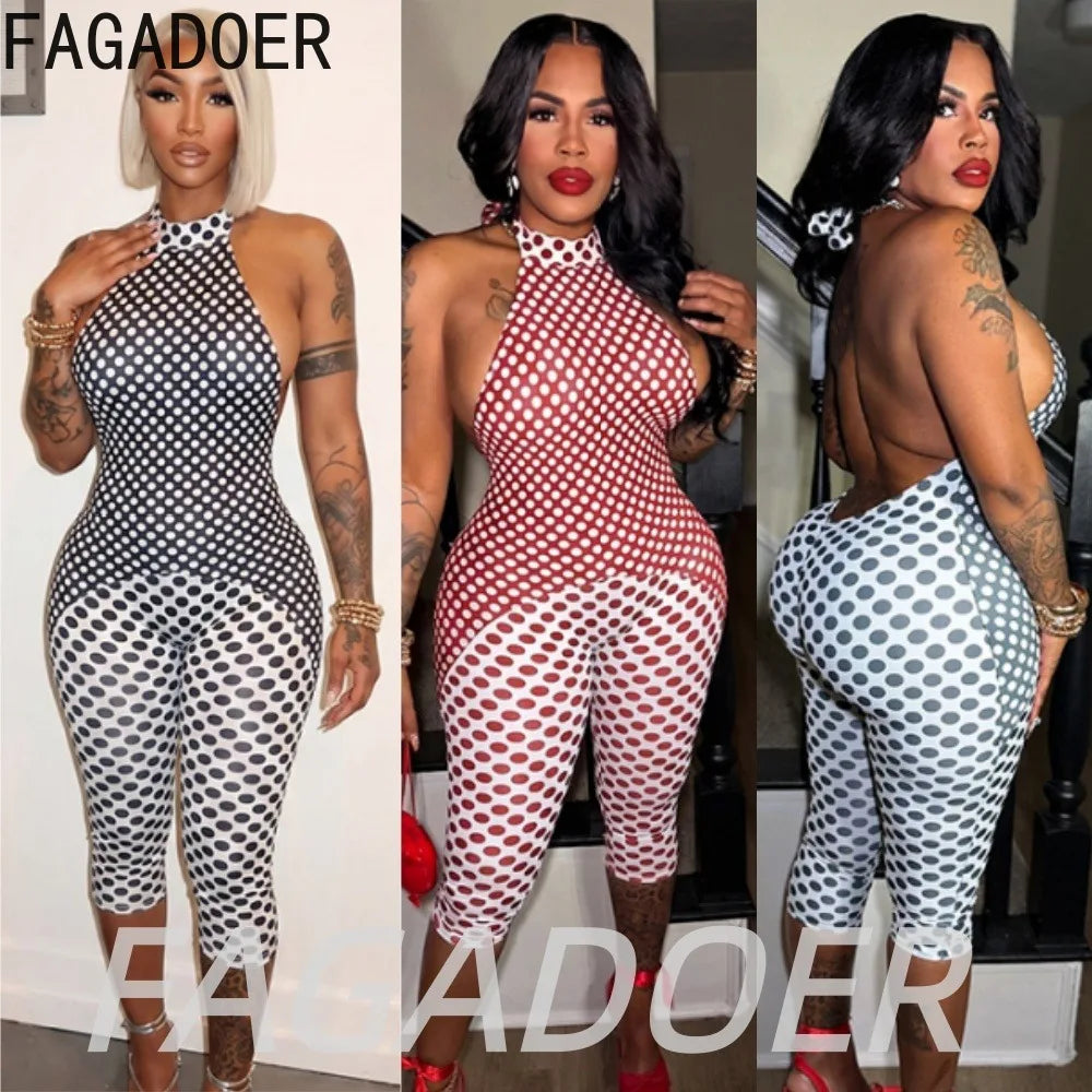 Patchwork Polka Dot Halter Bodycon Romper for Women