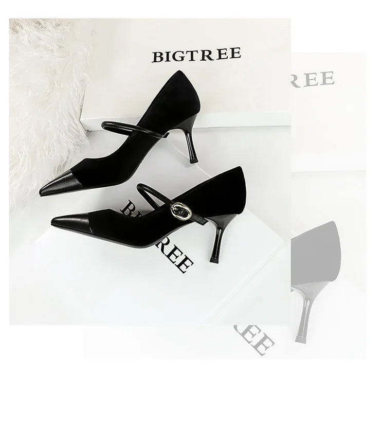 Suede Buckle Strap Pointed Toe Stiletto Pumps for Women
