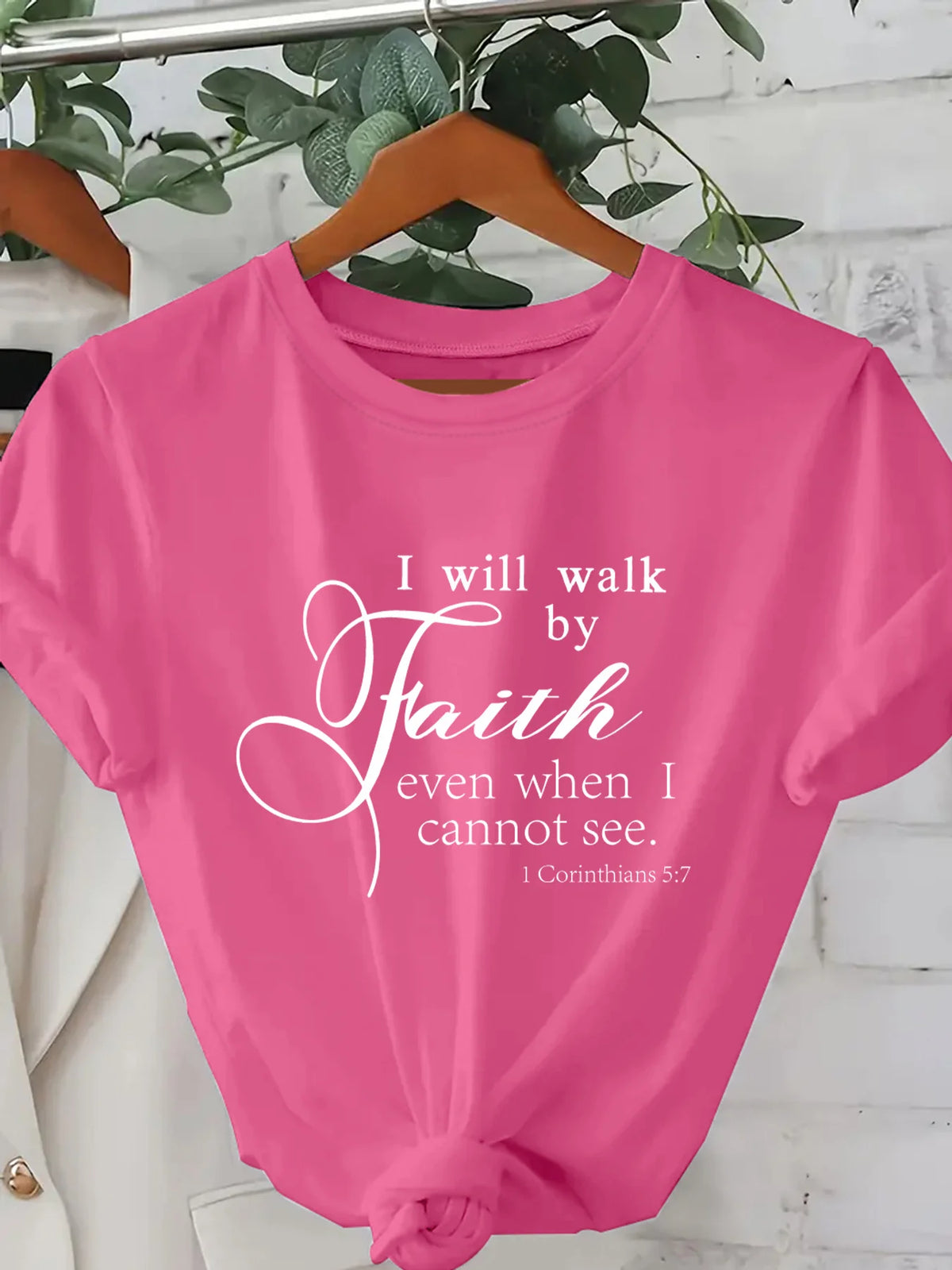 Walk By Faith Printed Pink Soft Casual Tee For Women