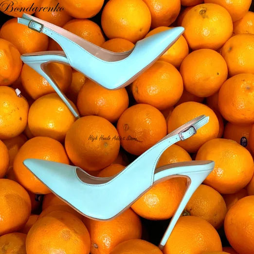 Colorful Patent Leather Slingback Pointed Toe High Heel Pumps for Women
