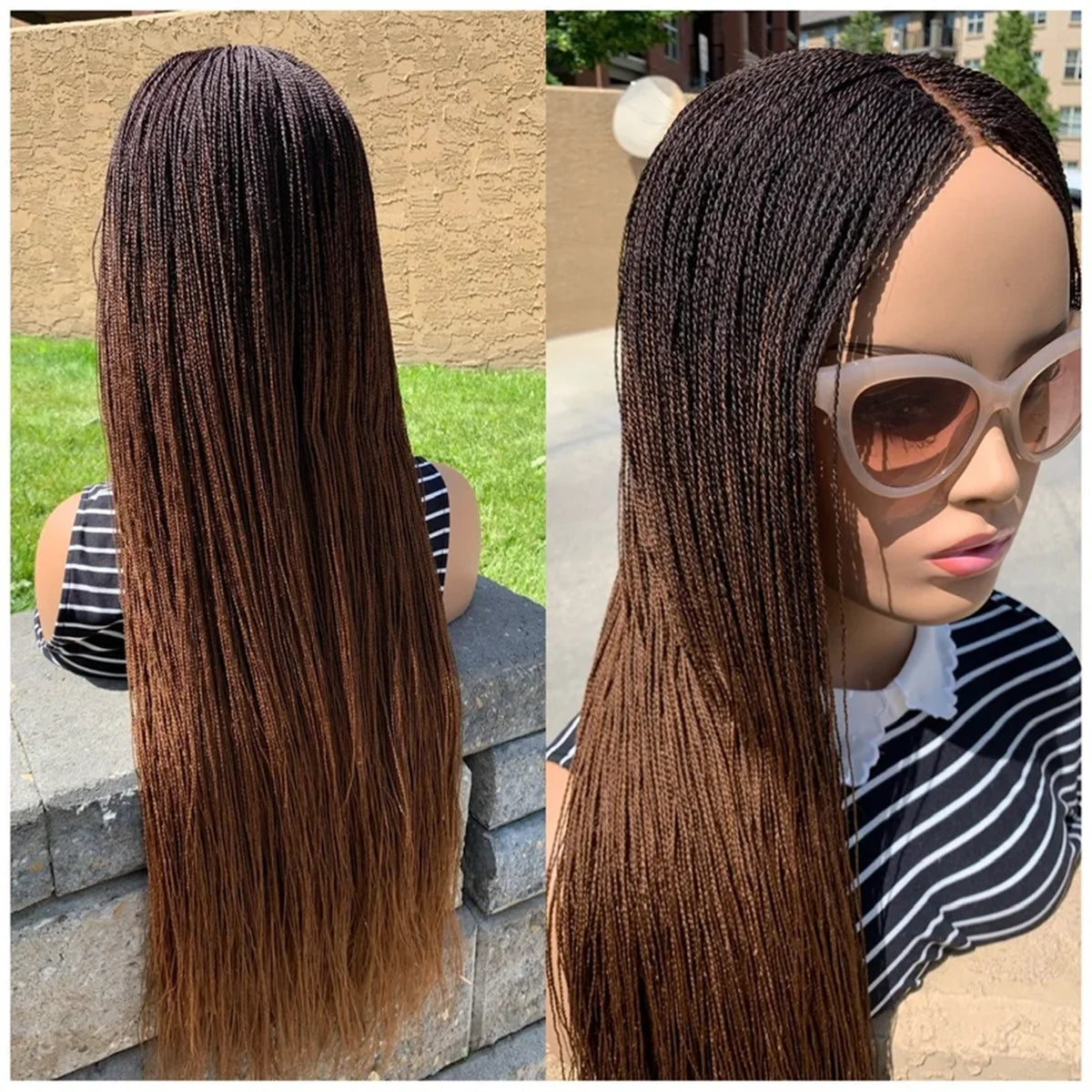 28inch Chestnut Brown Micro Twist Color Mix Wig with 5x5 HD Lace Closure Glueless Natural Look Braiding Lace Wig for Women