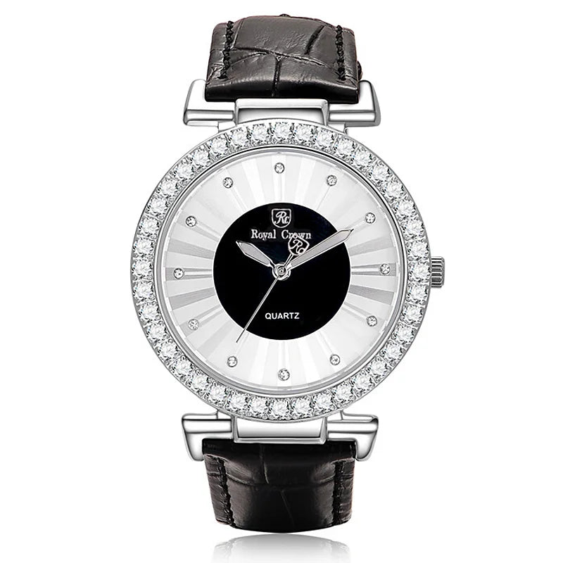 Prong Setting Luxury Clock Lady Women's Watch Fashion Hours Bracelet Colorful Rhinestone Girl Birthday Gift Royal Crown Box