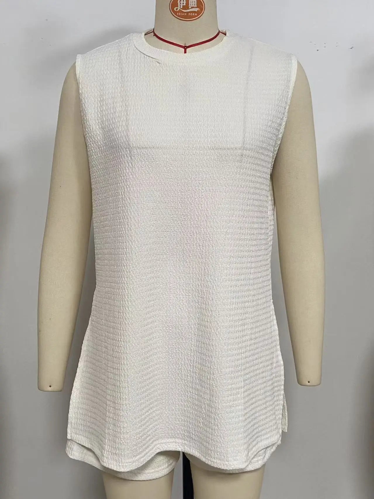 Summer Solid Sleeveless O-Neck Two Piece Set for Women