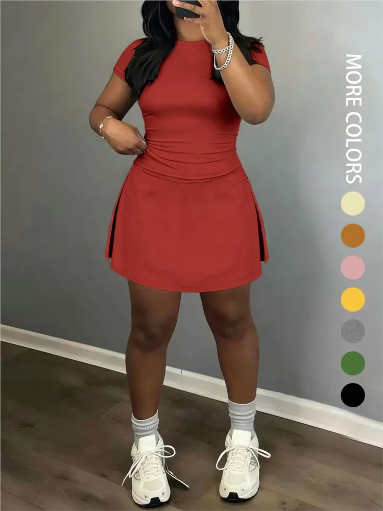 Sporty Short-Sleeve Tee and Culottes Two-Piece Set for Women