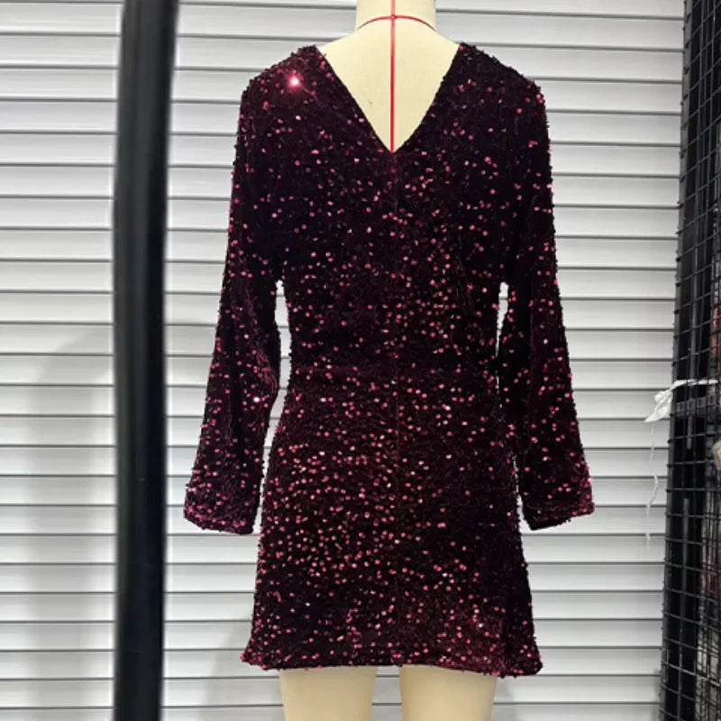 Sequined Paillette Glitter Evening Mini Dress for Women