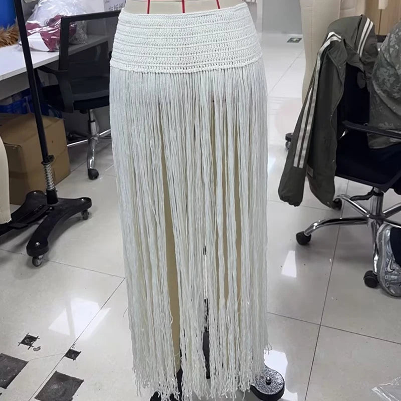 Boho Crochet Tassel Hollow Out Maxi Skirt for Women