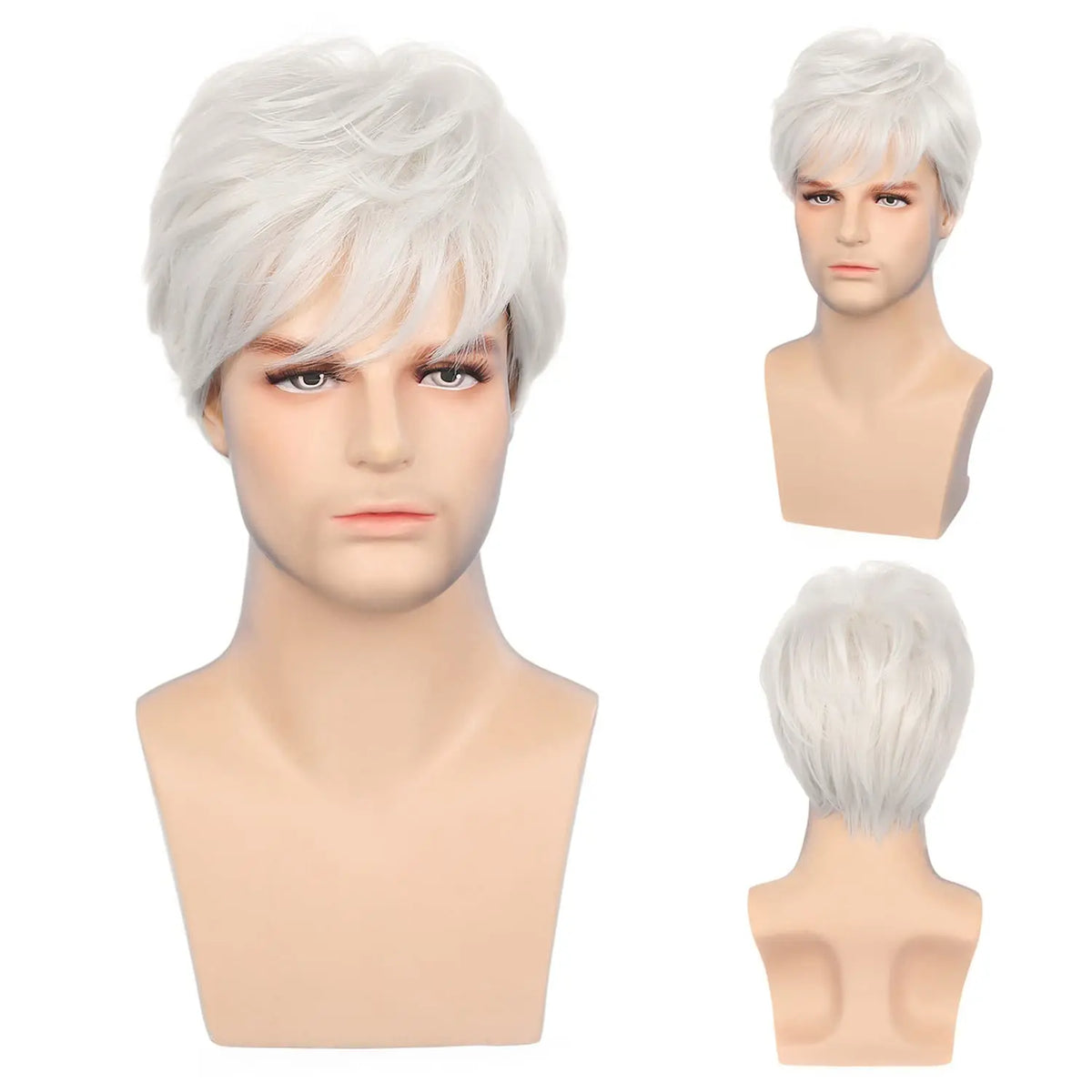 Soft Layered White Heat Resistant Short Wig For Women