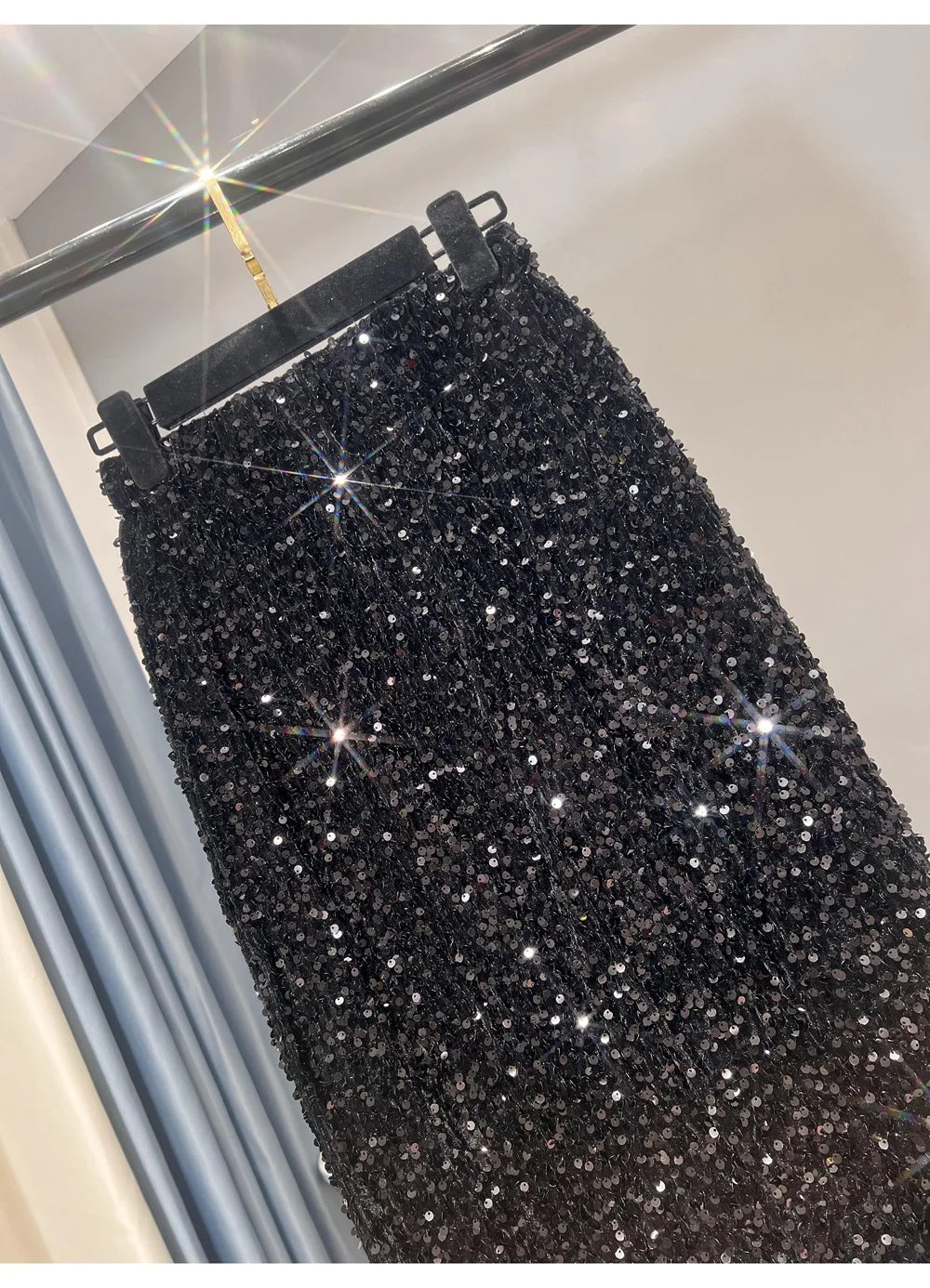 Blingbling New Autumn Winter All-match Mid-long Bodycon Skirt Colorful Sequins Elastic High Waist Slimming Lady Pencil Skirts