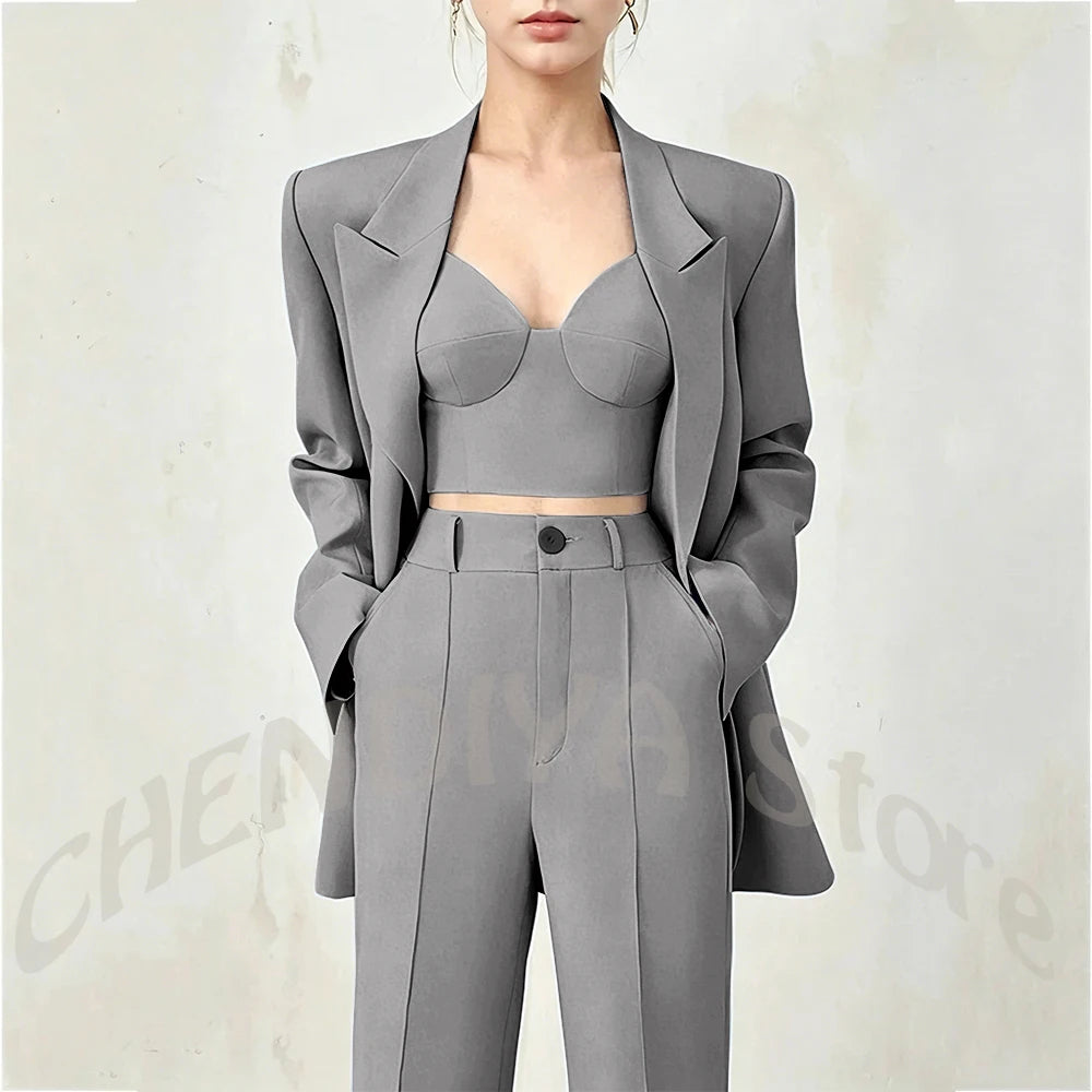 Business Casual Women's Suit Two Piece Peaked Lapel Stylish Double Breasted Formal Outfit Female Jacket Pants Customized