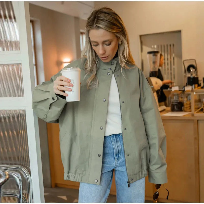 Elegant Stand Collar Single Breasted Jacket for Women