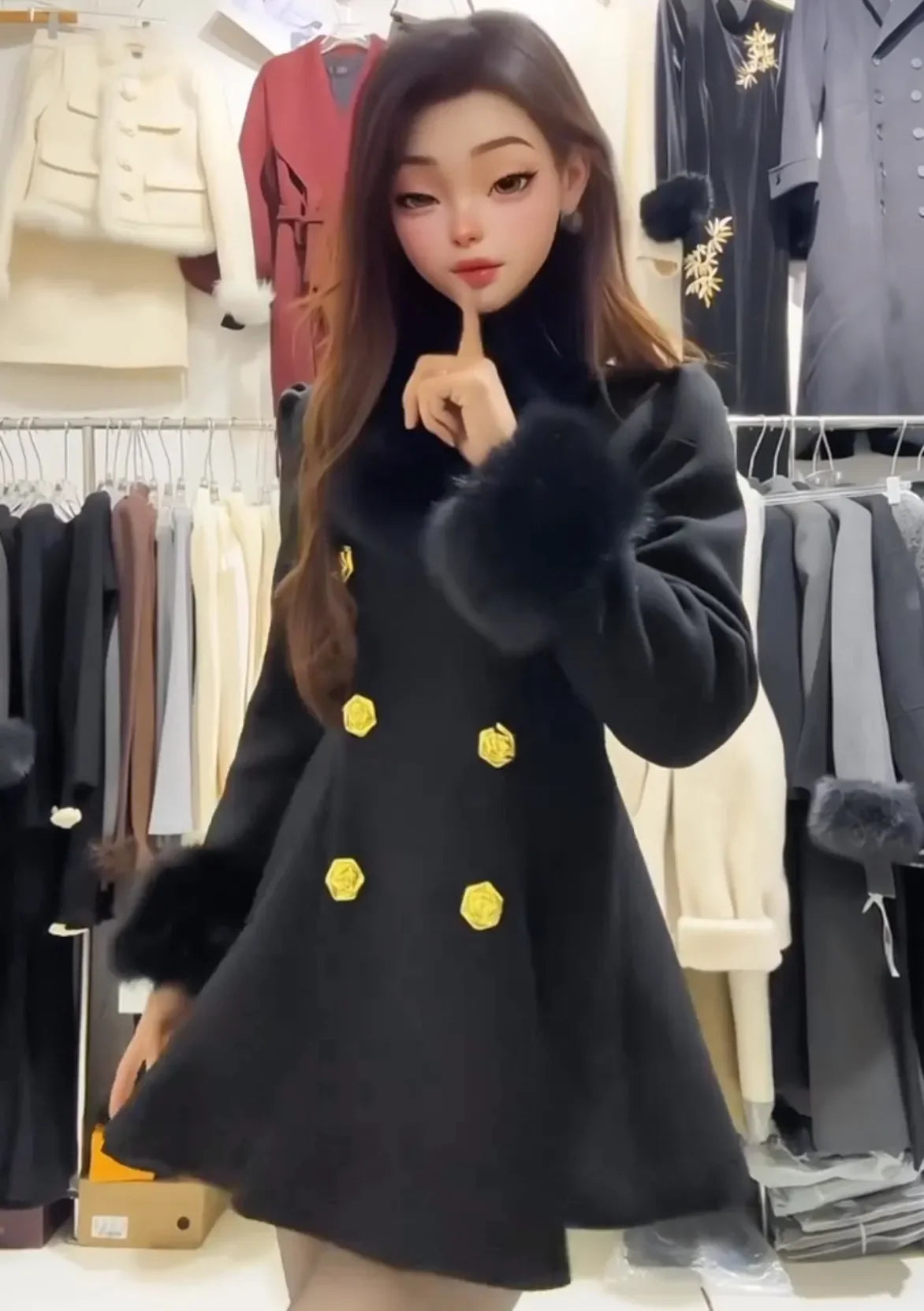 New Elegant Small Fragrance Celebrity Loose Coat Moda Woolen Winter French Style Vintage Blends Slim Waist Mid-length Outwear