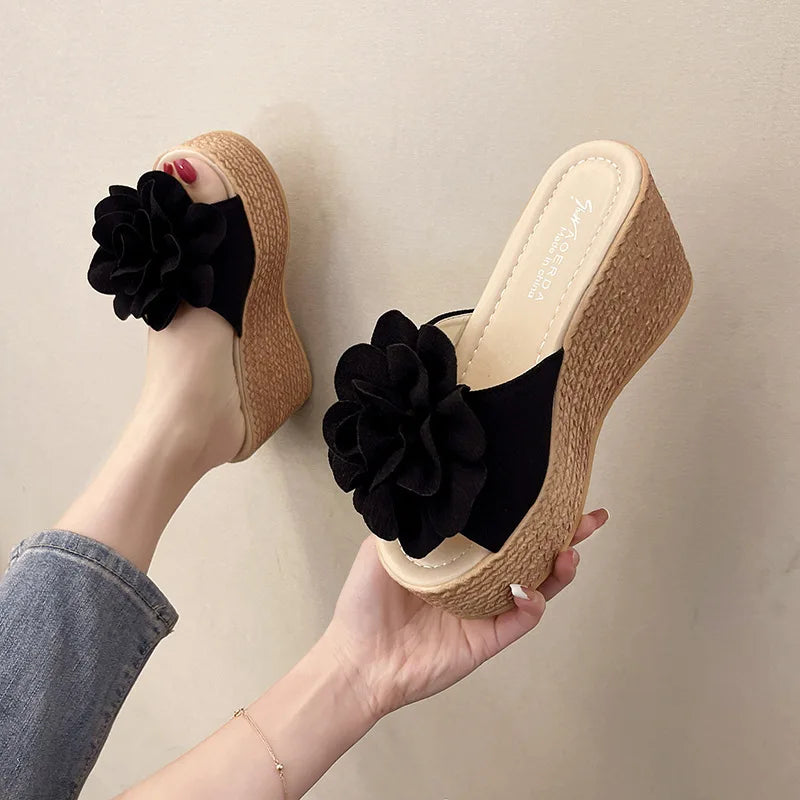 Floral Print Platform Wedge Sandals