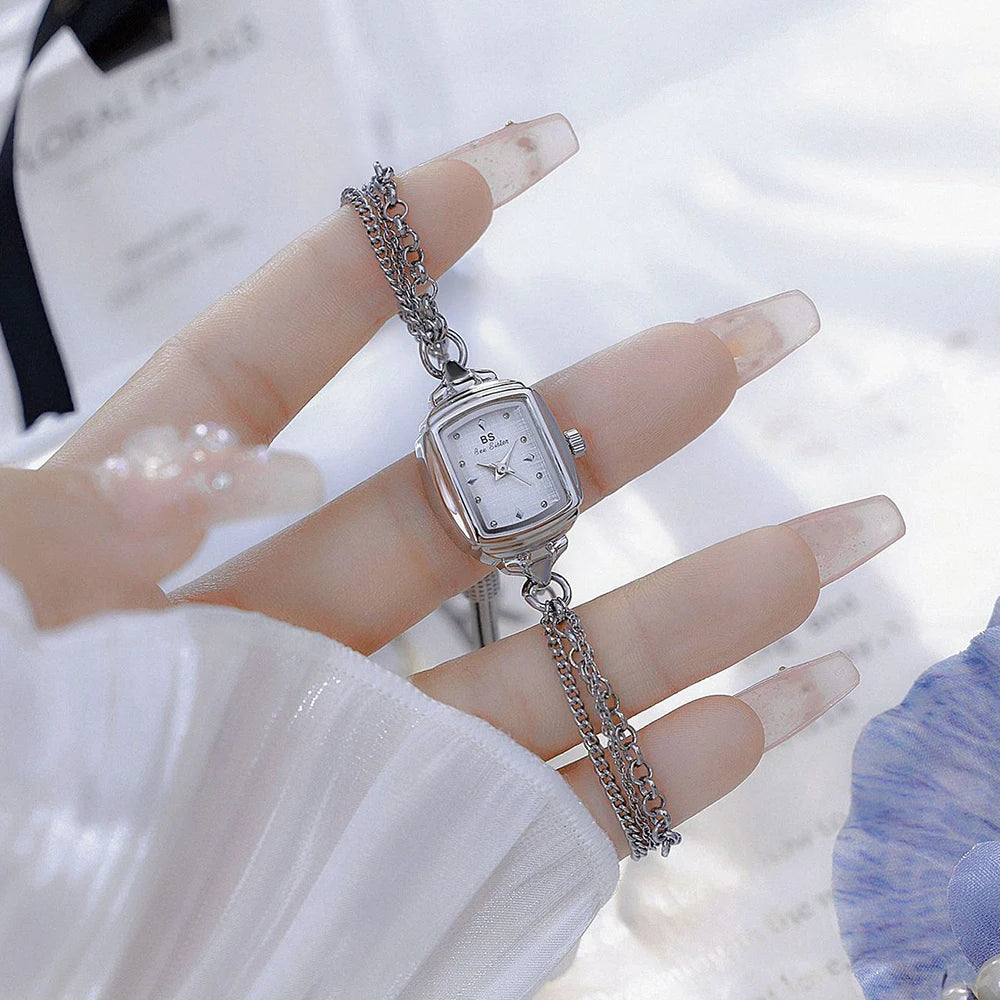 Light Blue Bracelet Watch With Silver Quartz Movement for Women