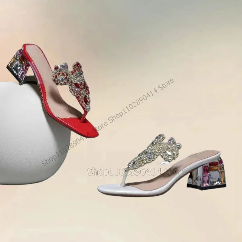 Colorful Crystal Decor Flip Flop Slippers for Women