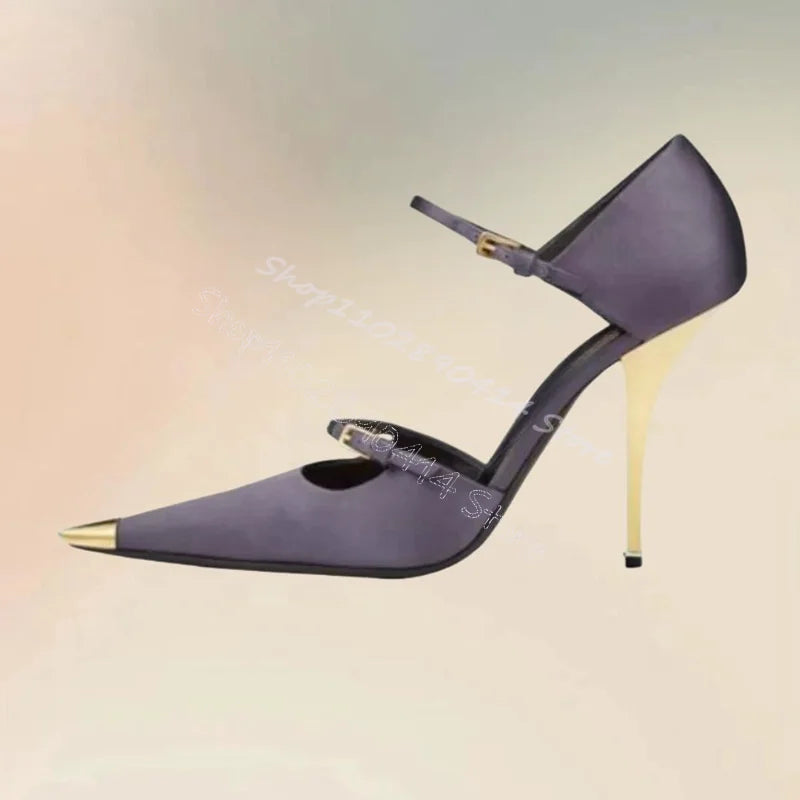 Elegant Sky Blue Silk Pointed Toe Pumps With Ankle Strap For Women