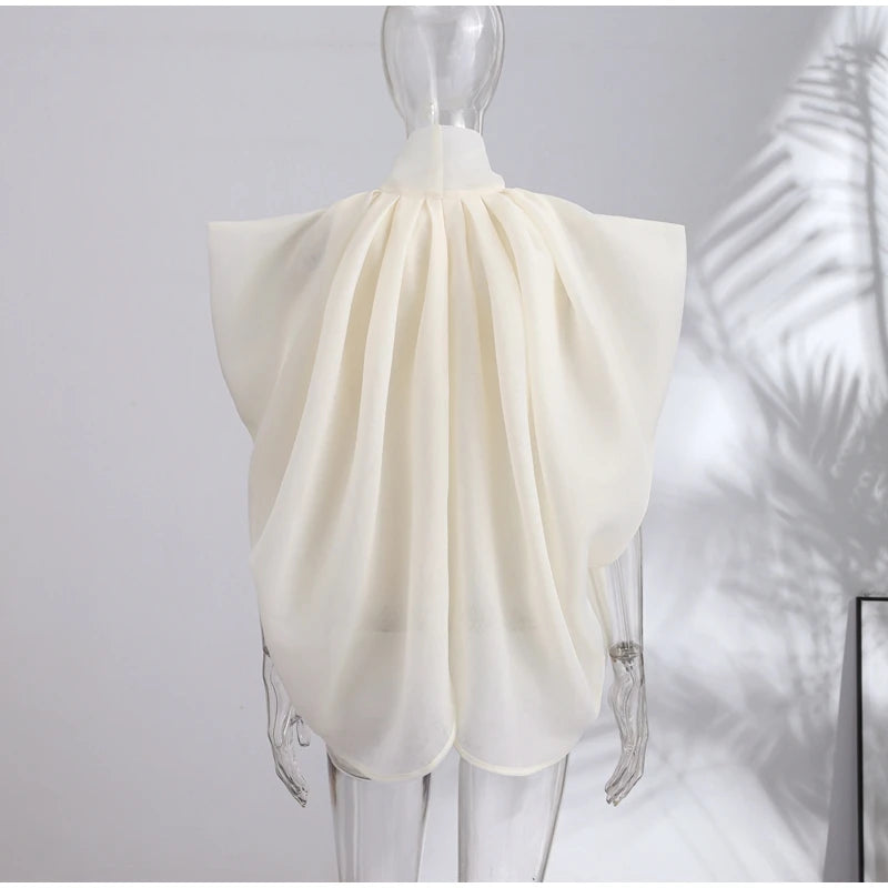 Elegant Loose Organza Blouse With Bow Detail For Women
