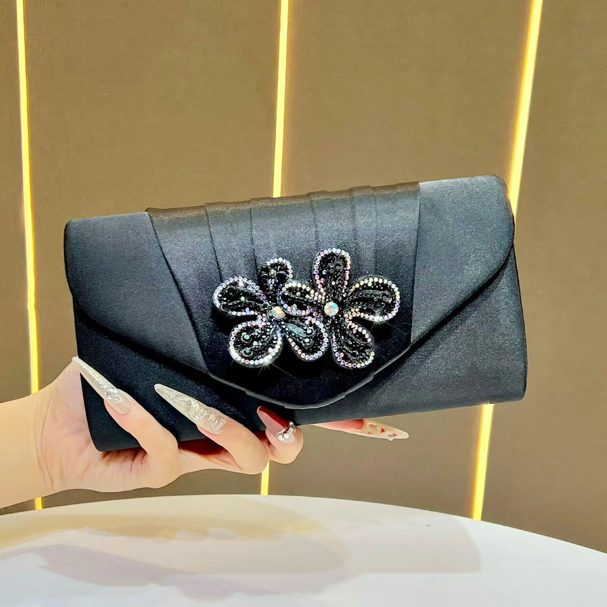 Elegant Satin Diamond Clutch Crossbody Bag for Women