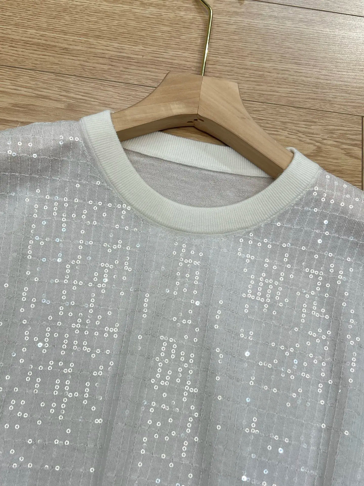 Loose Fit Sparkling Sequin Summer Knit Polo Top for Women
