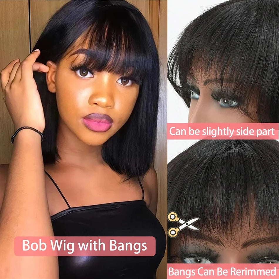 Straight Glueless HD Lace Bob Wig With Bangs for Women