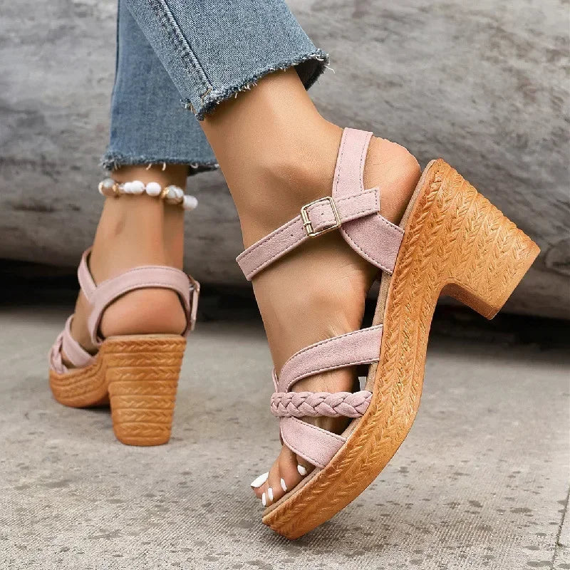 Elegant Back Strap Block Heels