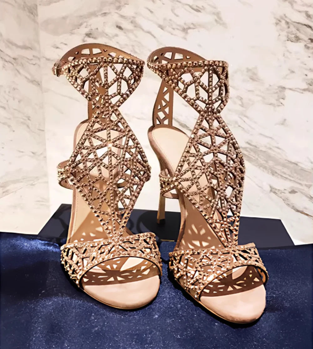 Rose Gold Crystal Stiletto Sandals