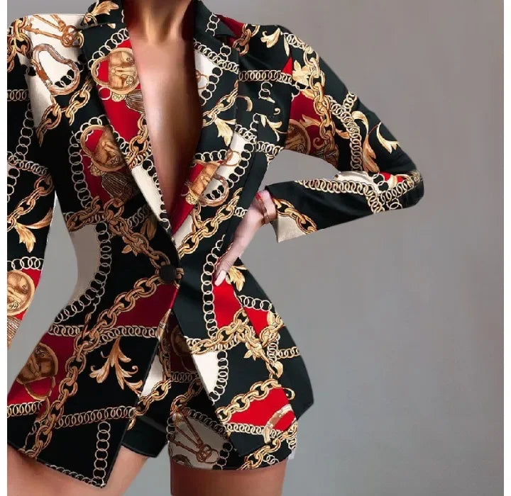 Shorts Suit 2 Piece Set for Womens Outifits 2024 Fall Winter Fashion Leopard Print Casual Long Sleeves Blazer Half Pants Suits