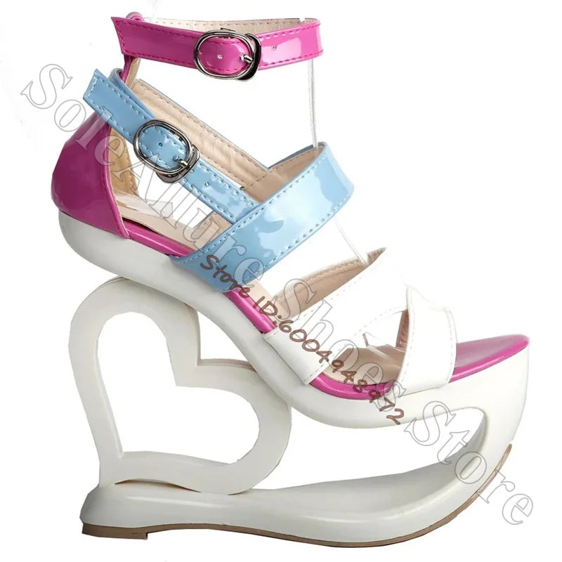 Open Toe Ankle Strap Colorblock Wedge Sandals For Women