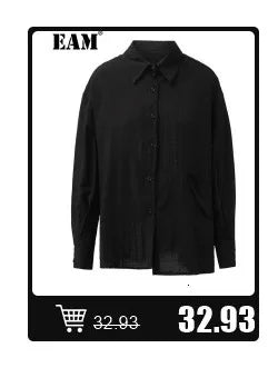 [EAM] Women Black Irregular Hem Spliced Big Size T-shirt New Round Neck Short Sleeve Fashion Tide Spring Summer 2025 1DJ1765
