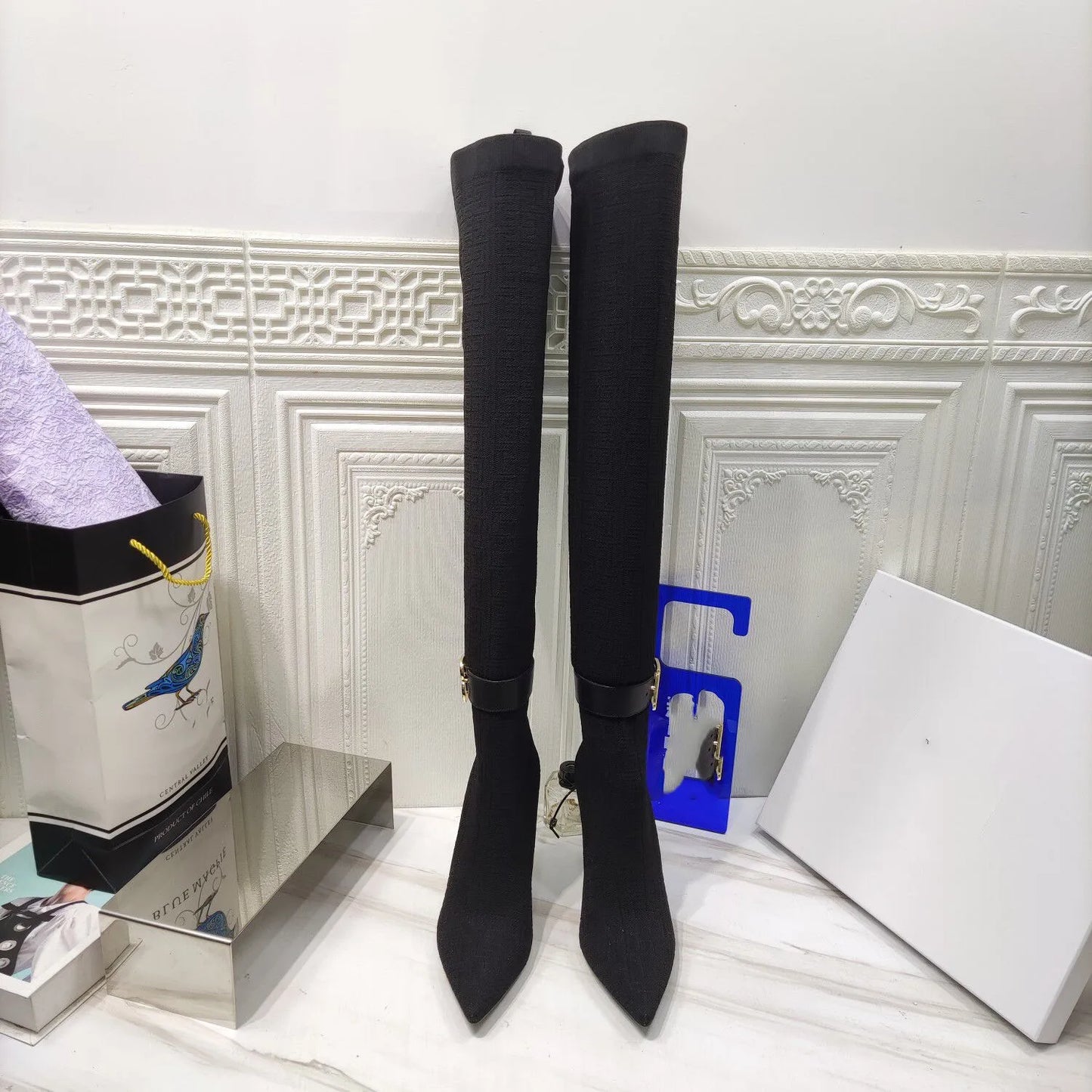 Over The Knee Stretch Pointed Toe With Buckle Sock Boots For Women