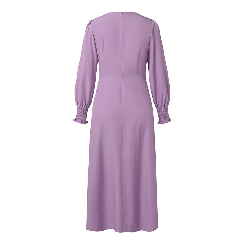 Pleated Lantern Sleeve Maxi Dress