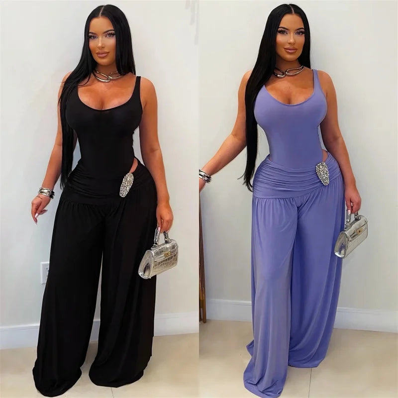 Chic Sleeveless V Neck Jumpsuit With Ruched Hollow Out for Women