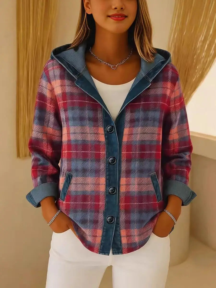 Plaid Oversized Cardigan Loose Cozy Flannel Hooded Cardigan Vintage European Chunky Knit Cardigan Button Front Warm Hoodie