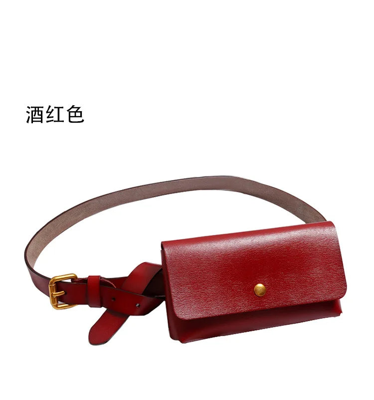 Minimalist Genuine Leather Waist Bag With Belt for Women