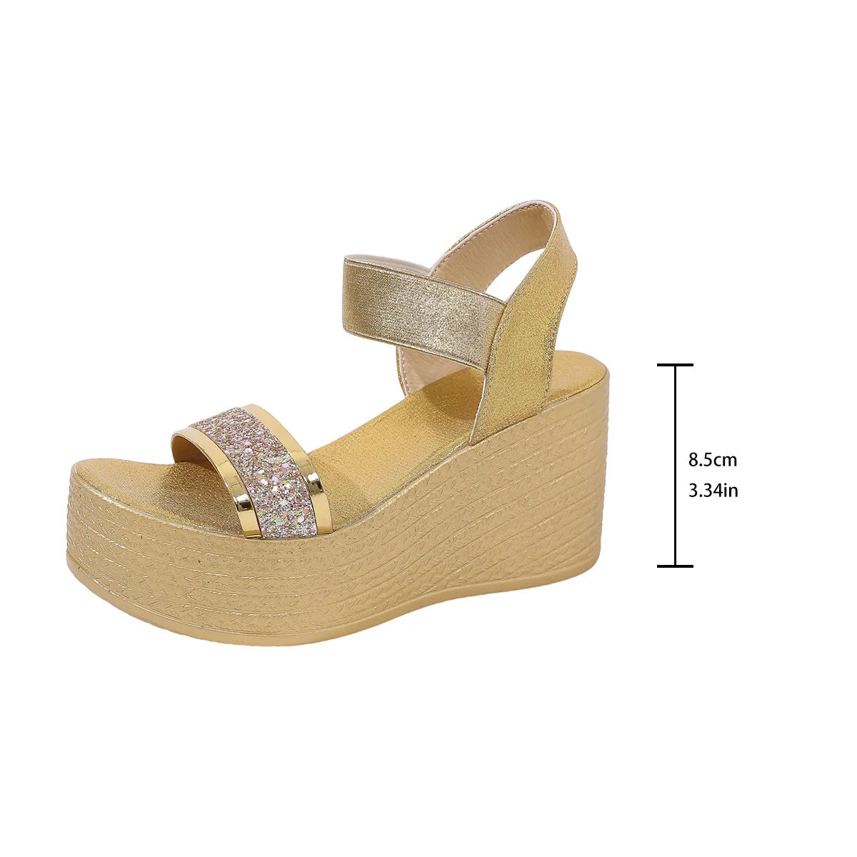 Gold Glitter Platform Wedge Sandals