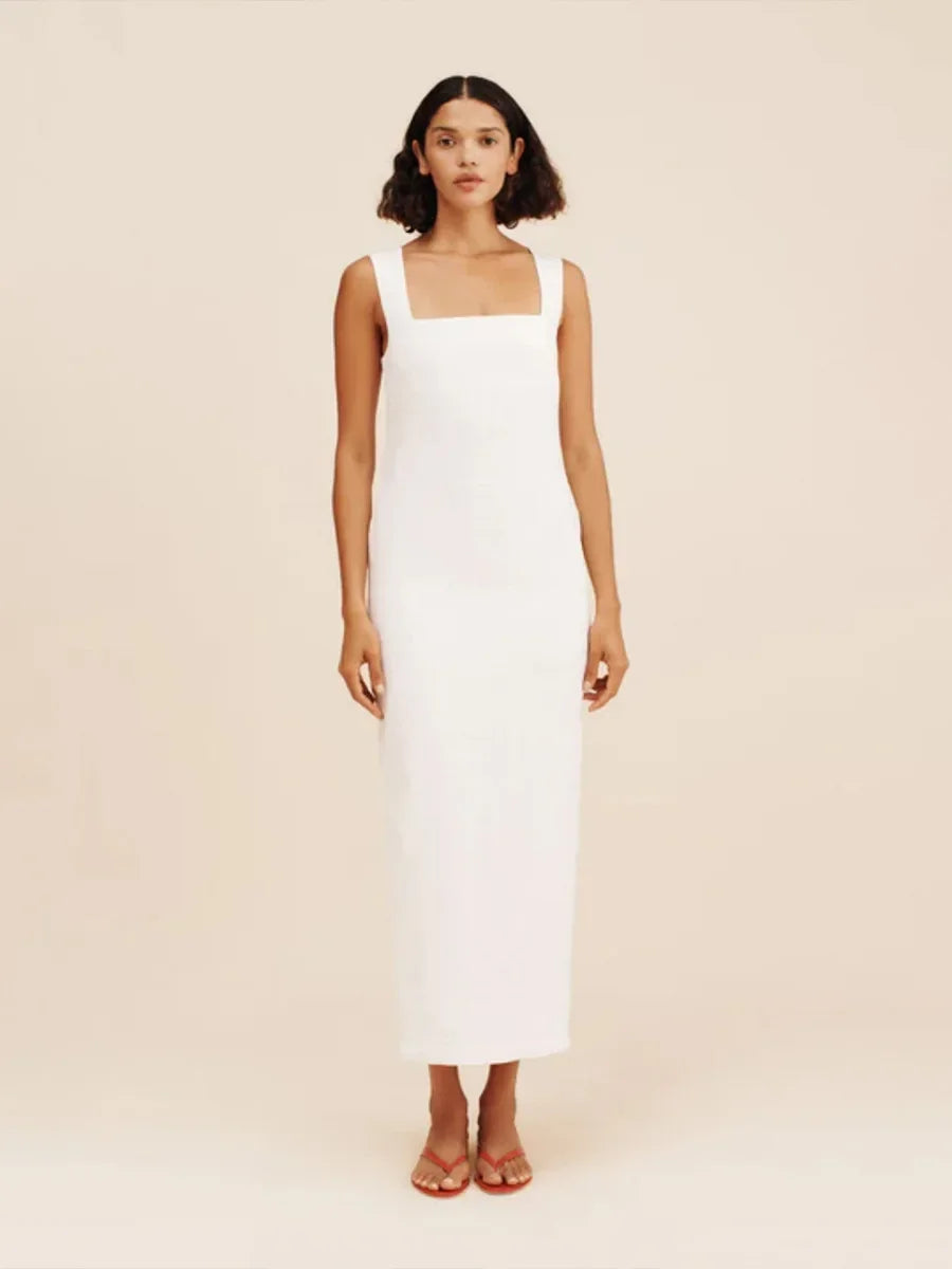 Elegant Square Neck Suspender Cotton Blend Dress For Women