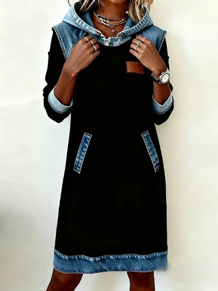 Elegant Patchwork Long Sleeve Midi Dress for Women