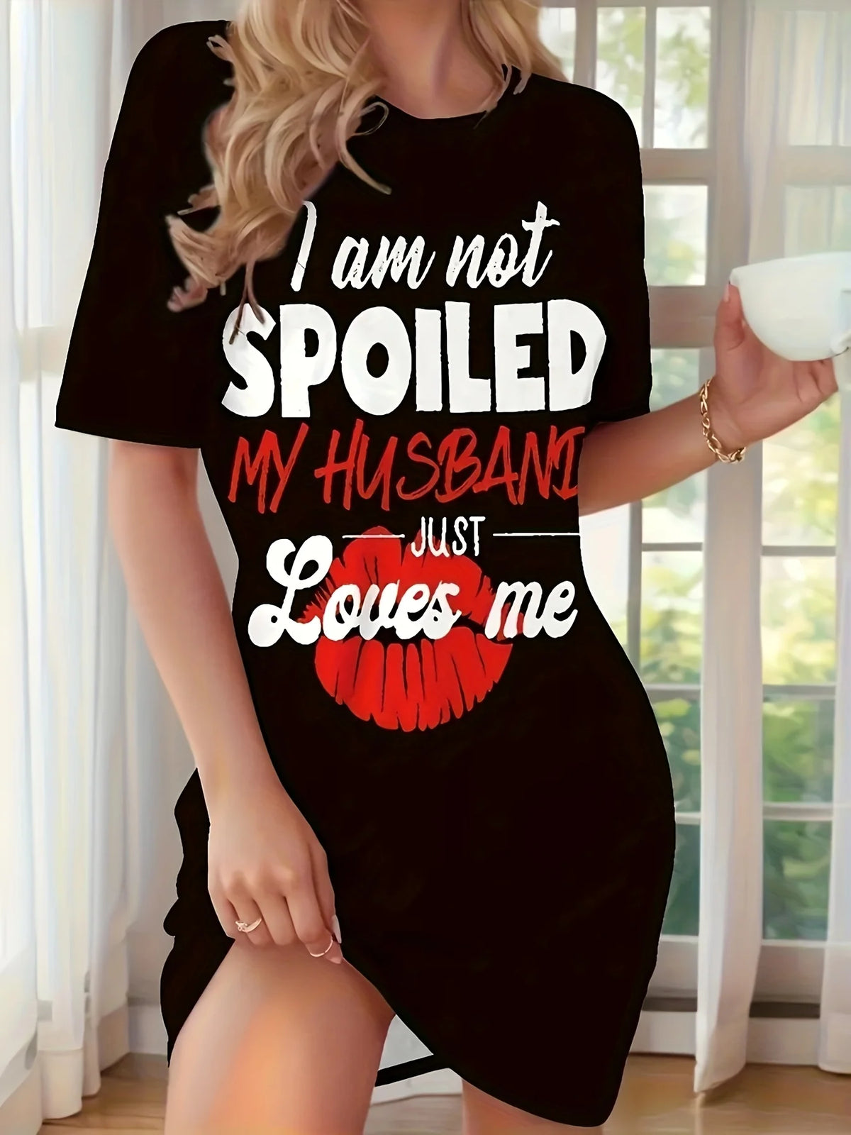 Red Heart Print Plus Size Lounge Dress