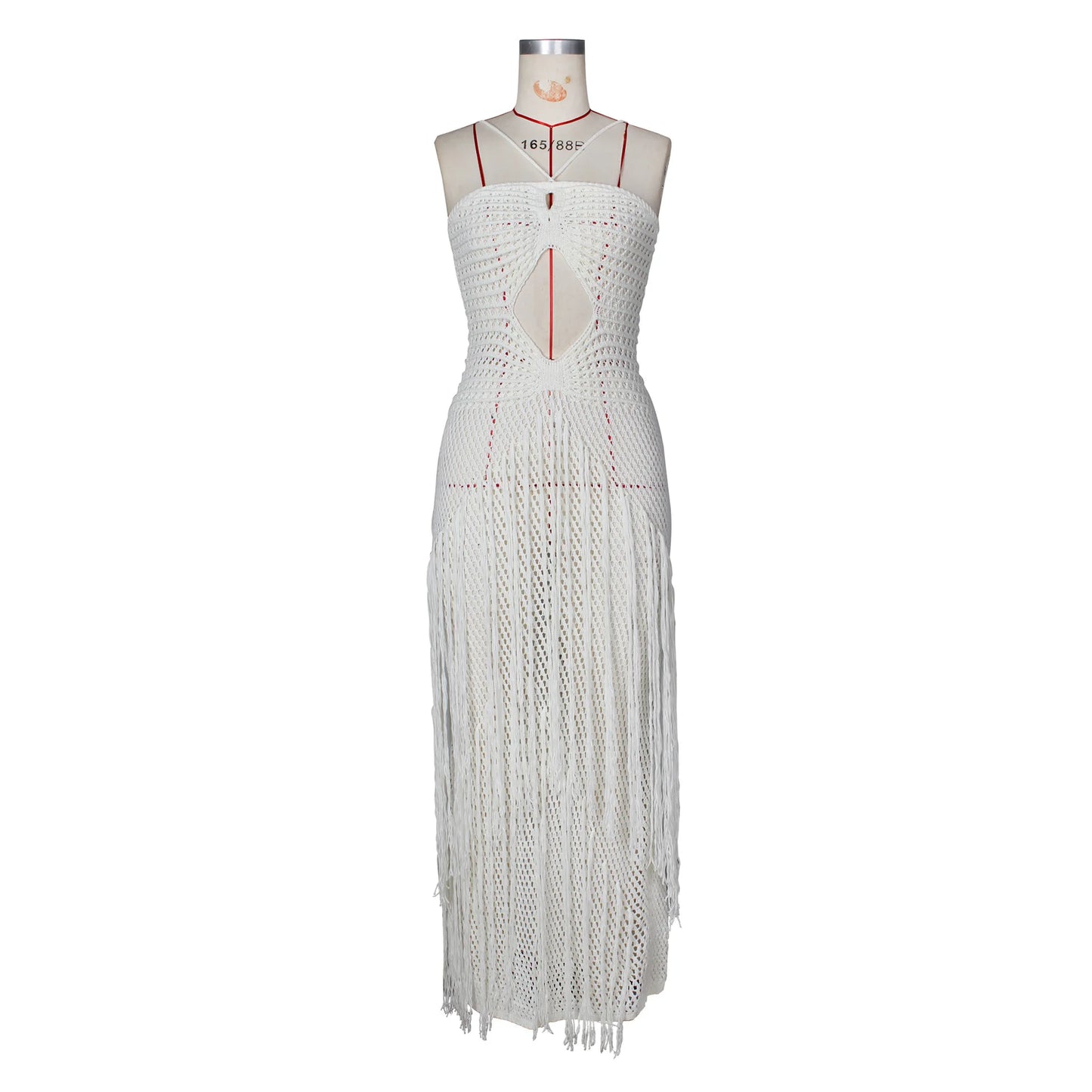 Hollow Out Sheer Crochet Lace Up Maxi Dress for Women