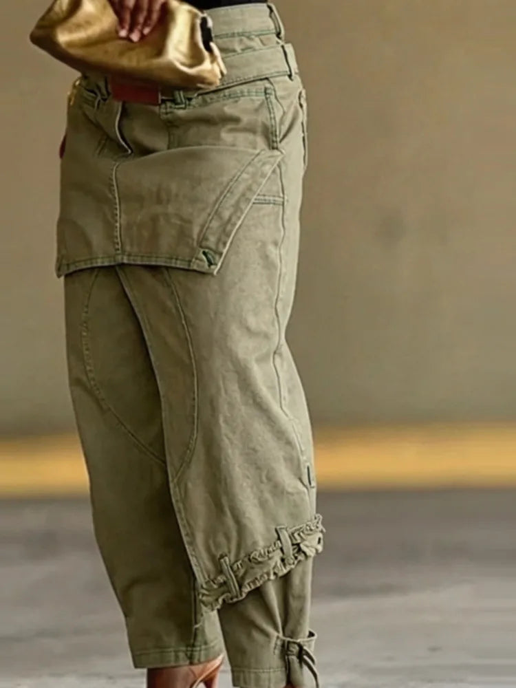 High Waist Apron Panel Jogger Jeans