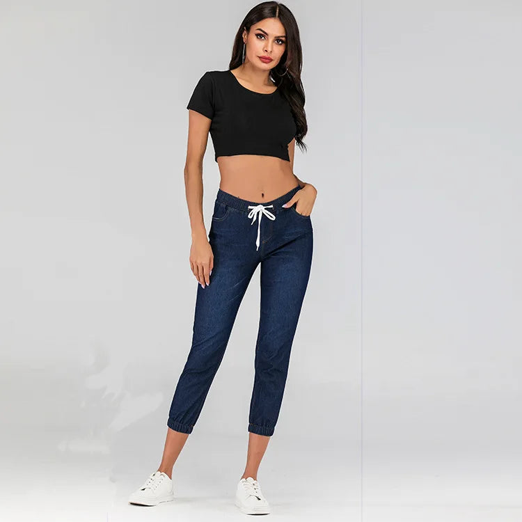 Elastic Waist Slim Fit Pegged Tapered Pants For Women