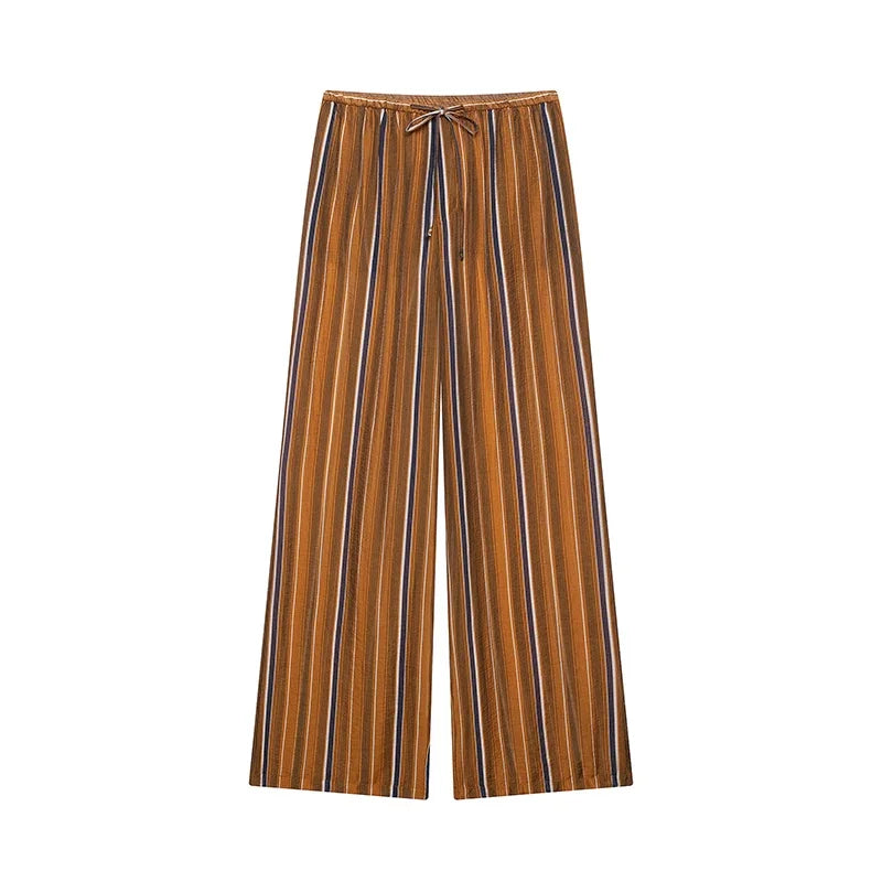 Geometric Printed Wide Leg Loose Pants Set for Women